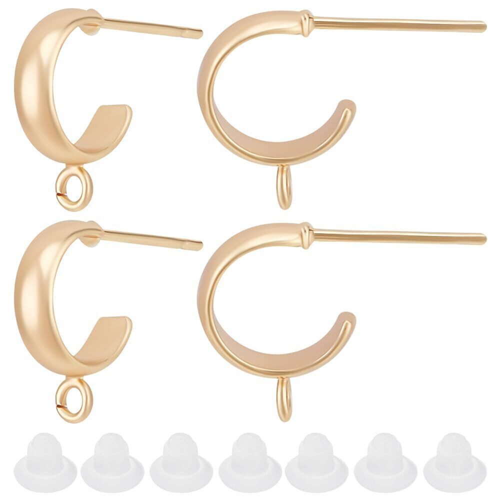 1 Box 20Pcs Small Half Hoop Earring Findings 18K Gold Plated Brass